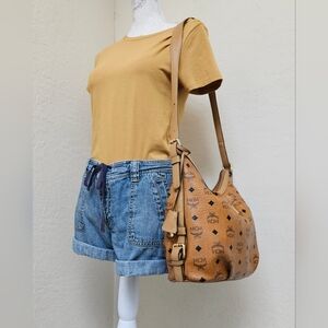 MCM Cognac Monogram Medium Shoulder Bag AUTHENTIC